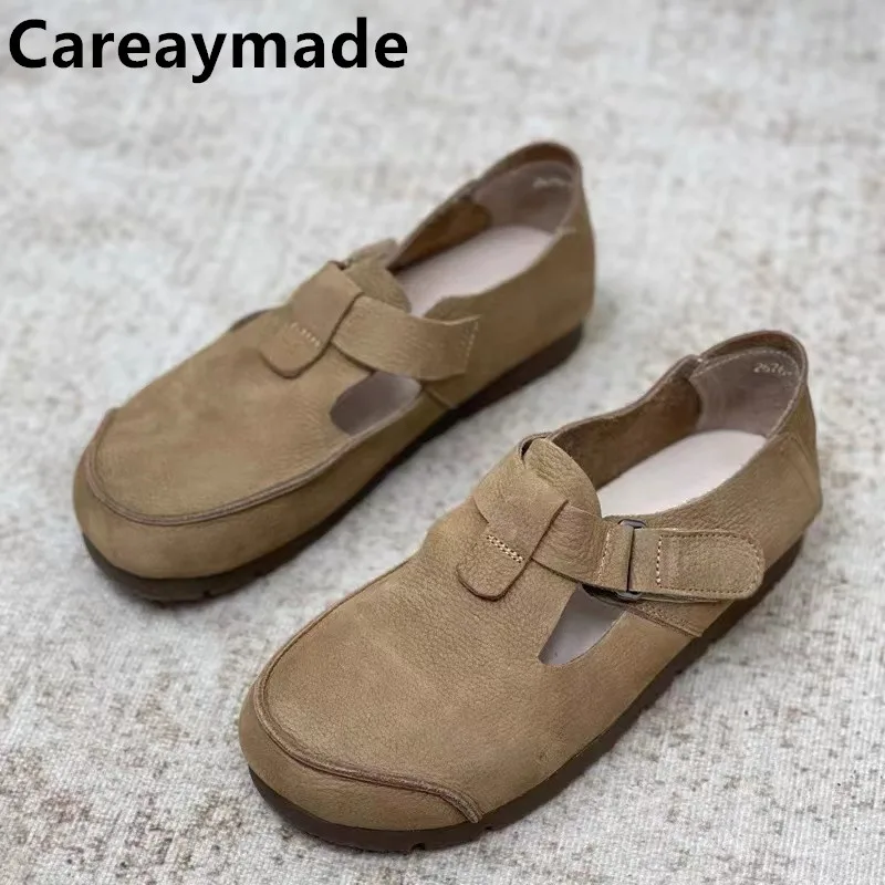 

Careaymade-Genuine Leather College women's shoes comfortable with T-shaped buckle single shoes soft soles casual women shoes