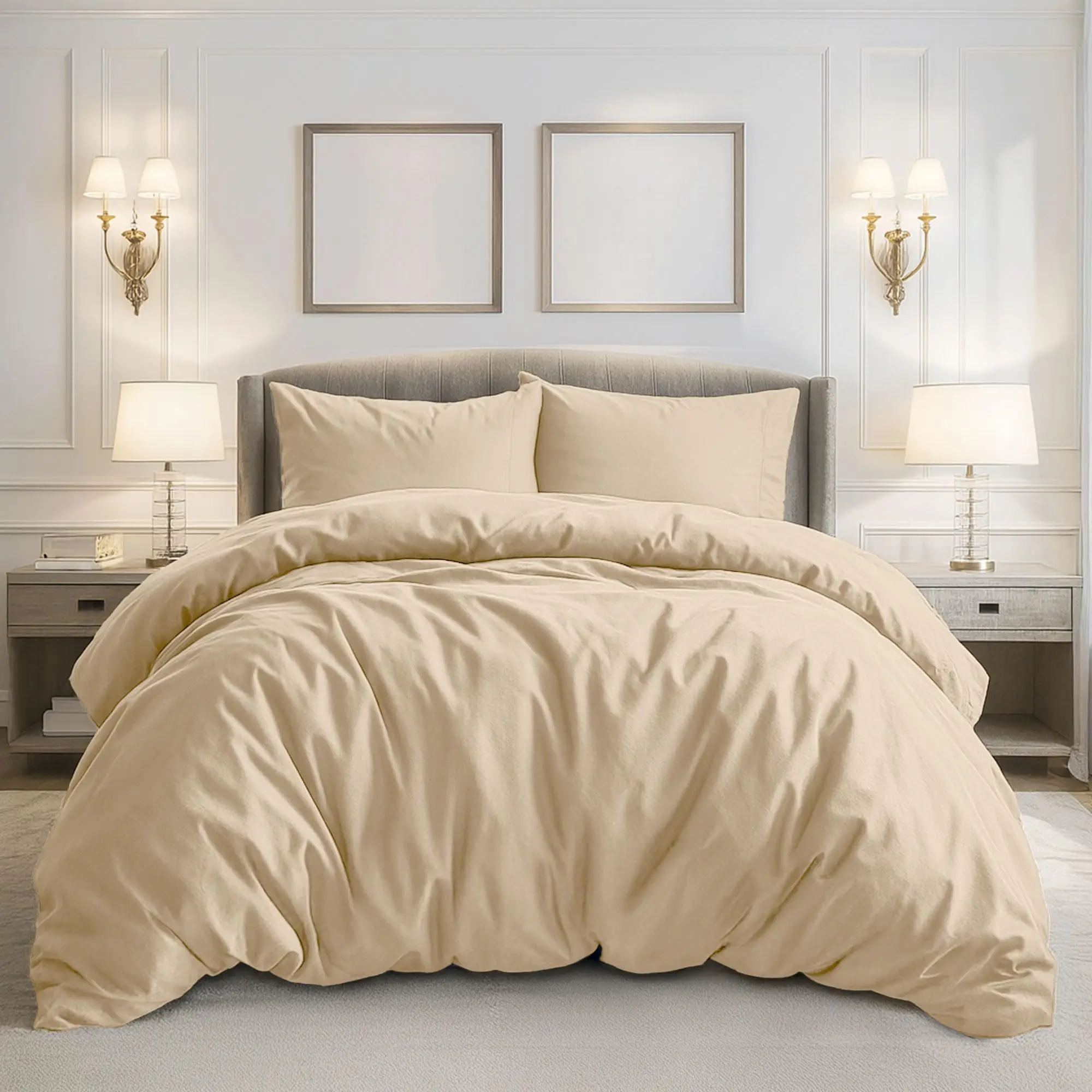 Beige Duvet Cover 3 Piece Bedding Set, Includes 1 Duvet Cover Full (88 x 90) with Zipper Closure & 2 Pillow Shams