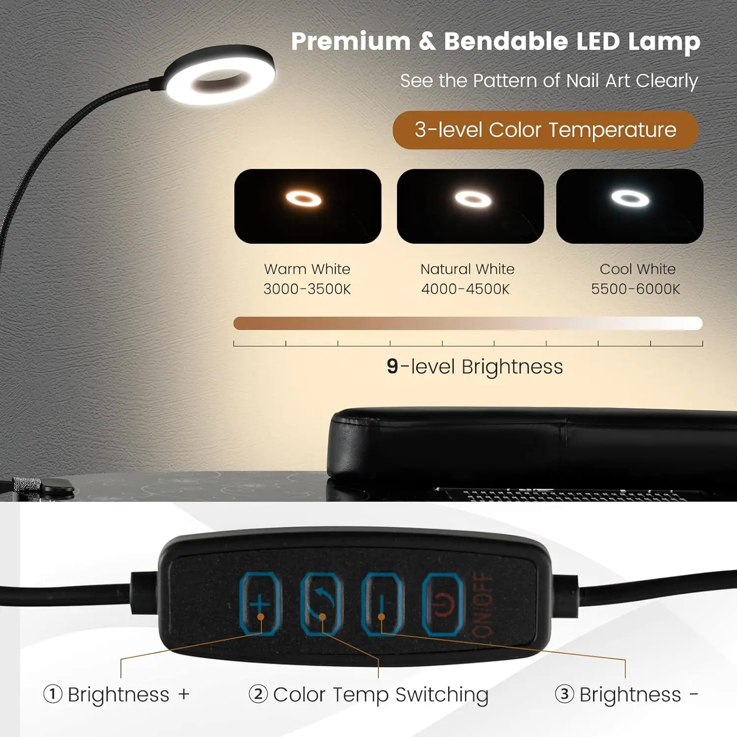 Table à ongles pour module d'ongles, table de manucure portable avec dépoussiéreur électrique, lampe LED à prise USB, assistance-poignet, 4 roues verrouillables