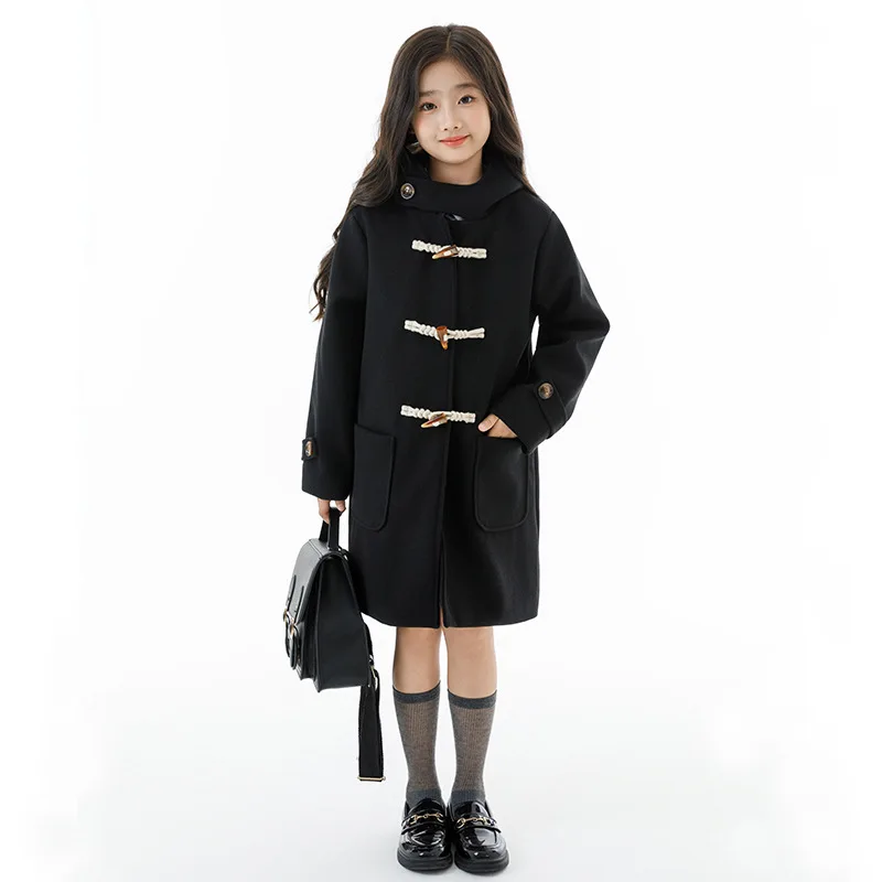 

Korean Teenager Girl Coat Autumn Winter Junior Girls Single-breasted Hooded Thicken Overcoat Children Girl Long Sleeve Outerwear