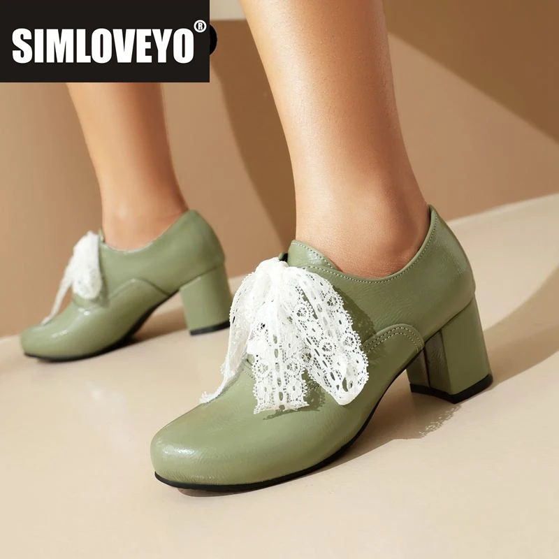 

SIMLOVEYO Офисные женские туфли-лодочки с круглым носком на массивном каблуке 5,5 см, на шнуровке с лентой, большой размер 46 47 48, классическая повседневная женская обувь в стиле