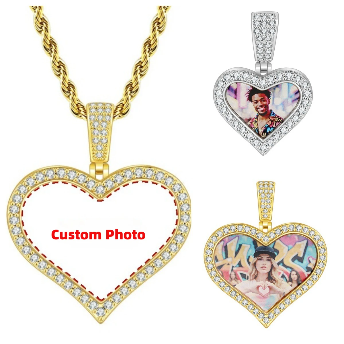 

Персонализированный круглый кулон с фотографией в форме сердца в стиле панк, хип-хоп, рок, два размера, модные ювелирные изделия золотого цвета, подарок для друзей