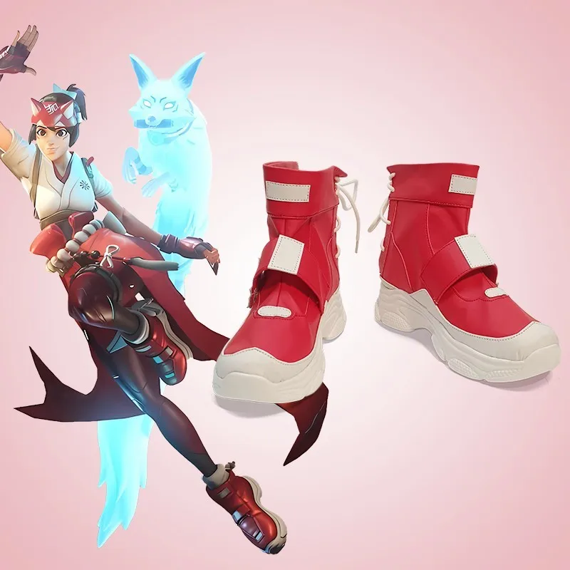 

Game OW Kiriko Cosplay Shoes Boots Halloween Cosplay Red Prop Custom Made
