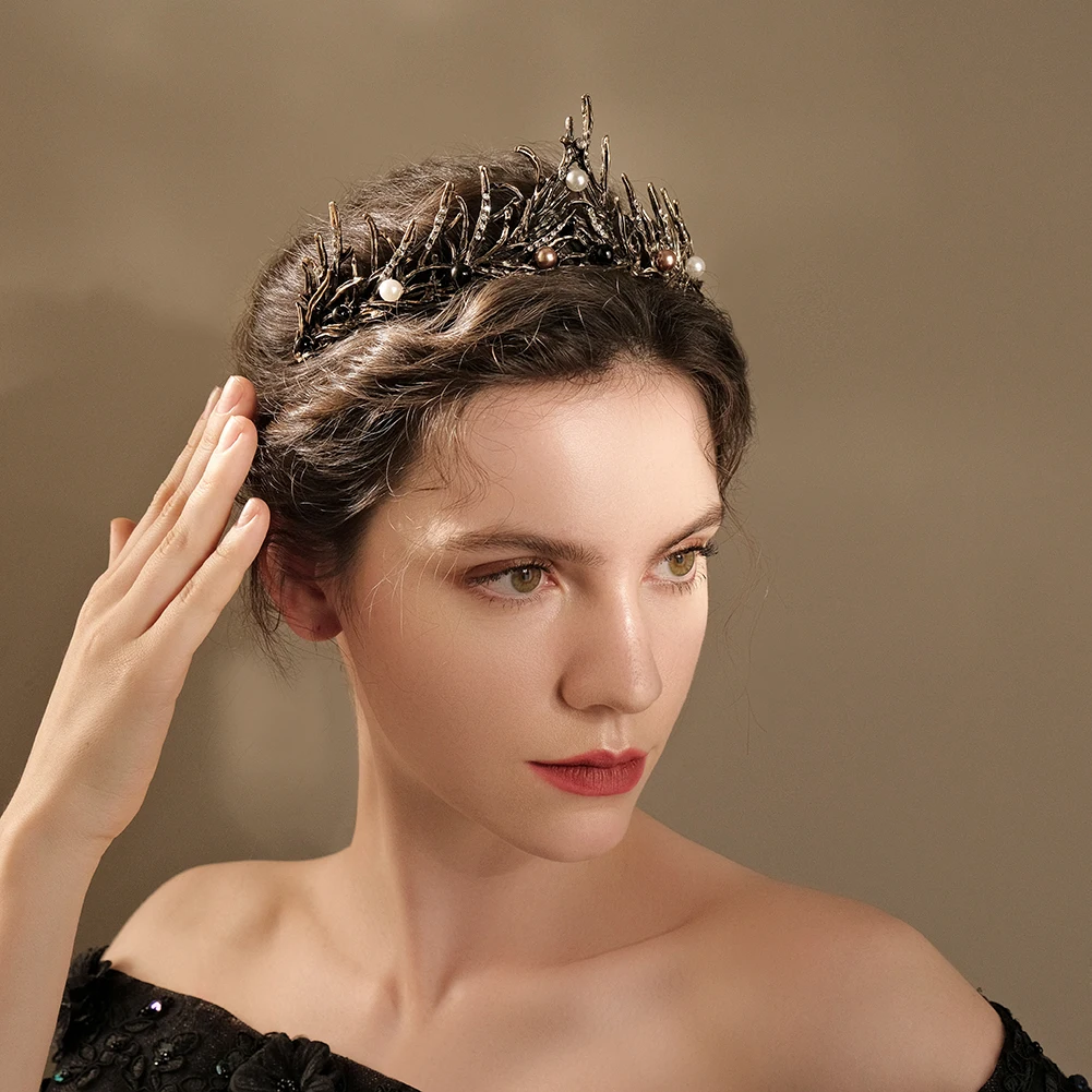 Gold and Black Pearl Branch Headband - Women Accessories Amazon.com : Teyglen Bridal Black Crystal Hair Vine Wedding  main image 4