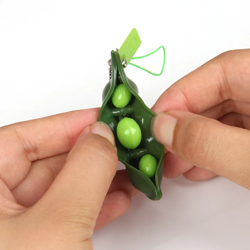 10Pcs/Set Stress Relieve Decompression Edamame Antistress Peas Beans Fidget Toys Keychain for Kids Adults Birthday Party Favors