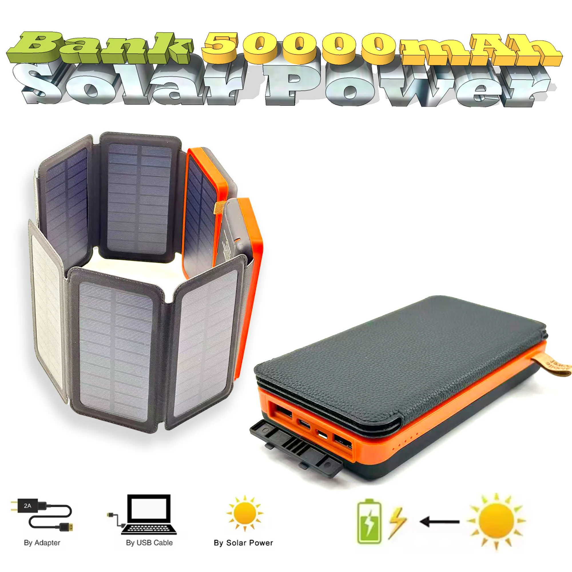 With 4 Solar Panel Wireless Charger Powerbank 50000mAh Solar