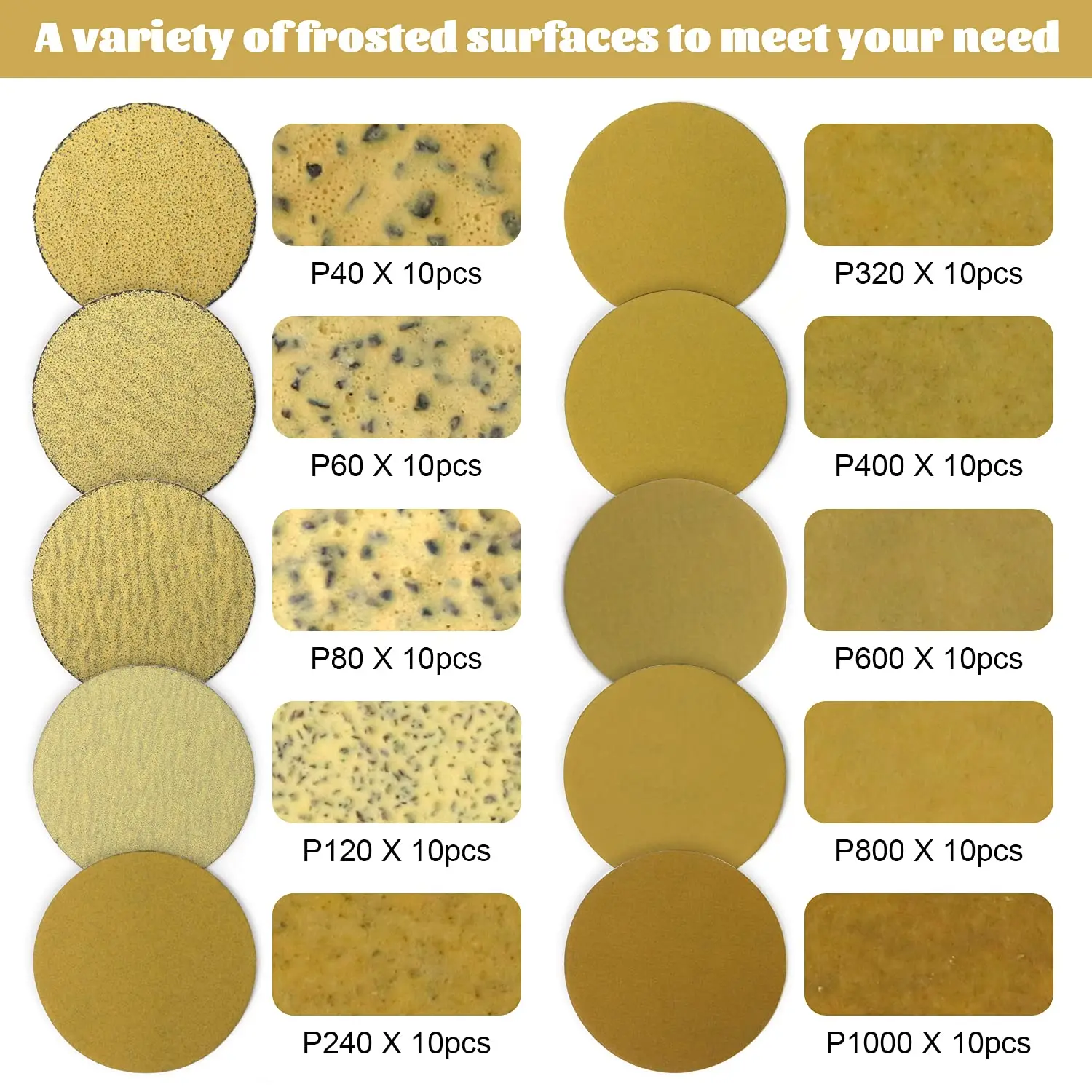 100 Pack 3 Inch Sanding Discs Hook & Loop Premium Variety 40-1000 Grit Wet & Dry Gold Sandpaper 3” Buffing Pads & Backing Plate