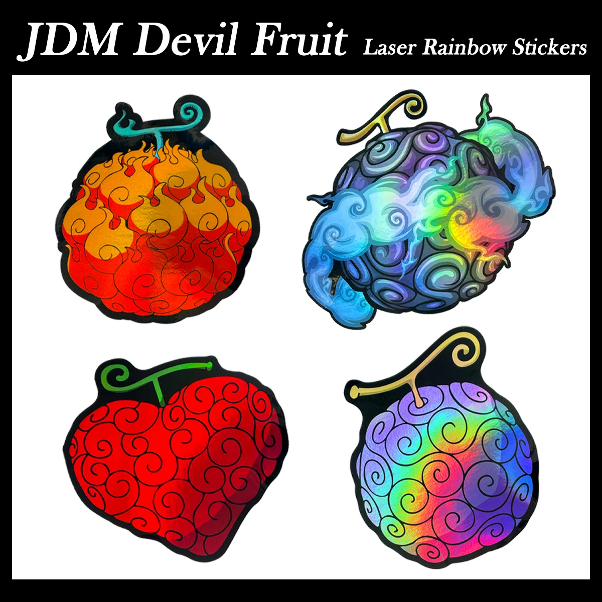 JDM Devil Fruit Laser Motorrad-Aufkleber Moto Bike Roller Auto-Karosserie Kraftstofftank Helm DIY Holographische Vinyl-Zubehör-Aufkleber