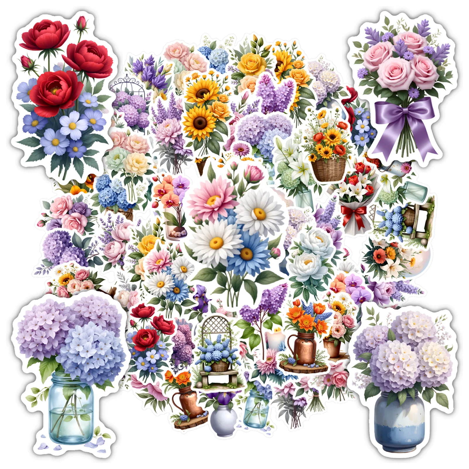 35 UDS-50 Uds. Pegatinas de arreglos florales detalladas pegatinas florales naturales realistas pegatinas DIY para teléfono DIY guitarra portátil