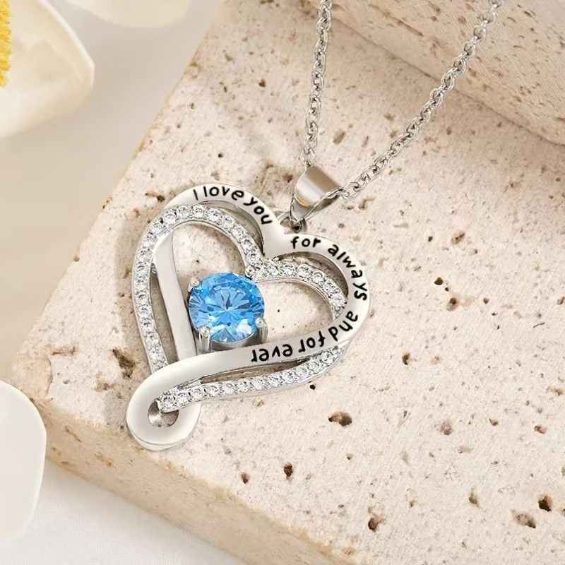 قلادة فاخرة على شكل قلب مزدوج من الزركون المتلألئ، مناسبة كهدية مجوهرات عيد الحب للصديقات والزوجات #3