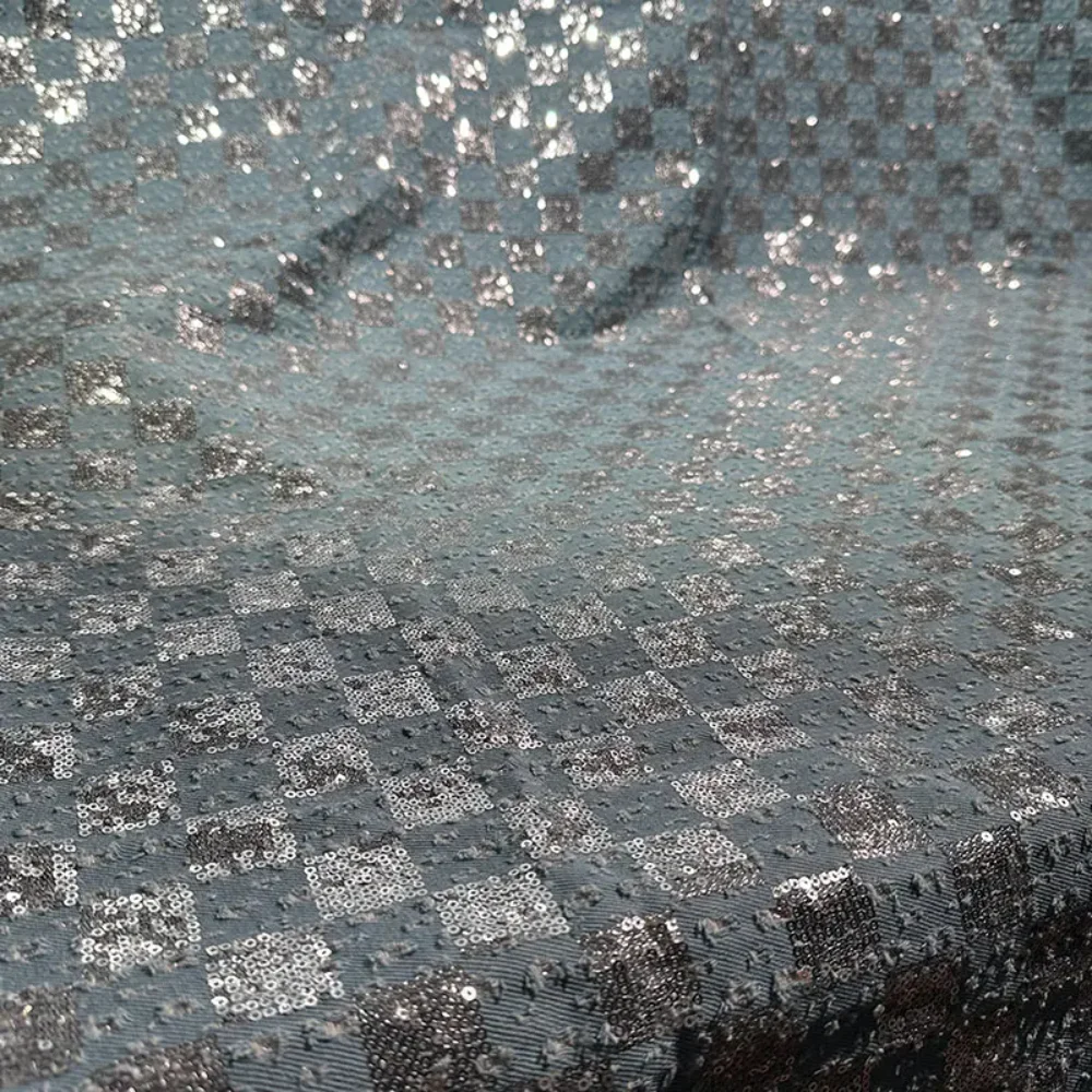 Sparkling Plaid Washed Denim Jacquard Fabric for Thick DIY Sewing  Coat Bag Clothing Graduation Design Cloth Material By Meter