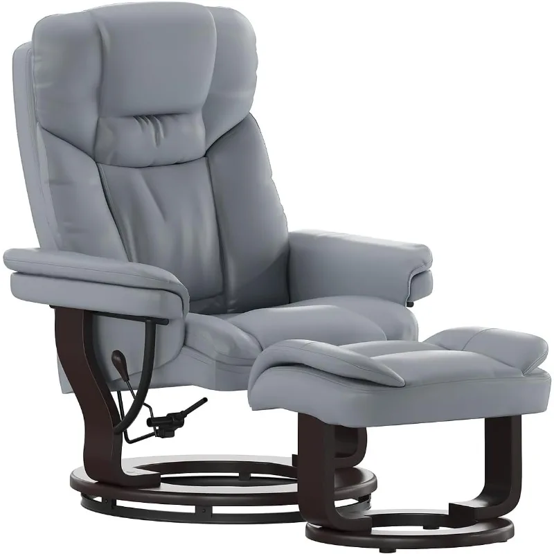 Allie LeatherSoft Upholstered Recliner with Footrest, Arms, and Headrest, Padded Swivel Recliner Chair and Ottoman Set, Brow