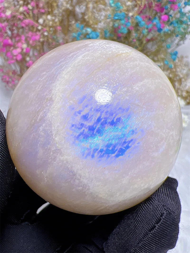 

Natura Crystal Stone Blue Moostone SPhere Free Form Carving Reiki Healing Stone Home Decoration Exquisite Gift