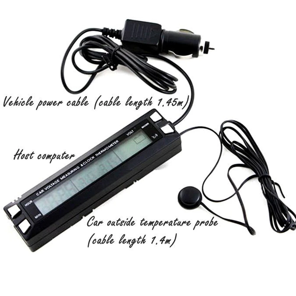 Auto Dual Temp Voltage Detector -20~60℃ Freeze Alarm Sound Light Prompt Car Battery Voltage Monitoring Gauge with Velcro