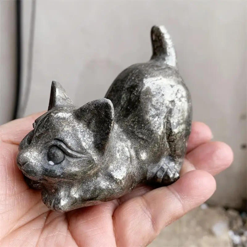 

Natural Pyrite Kitten With A Pouting Butt Carving Statue Carved Crafts Animal Polished Healing Figurine Home Ornament DIY Gift