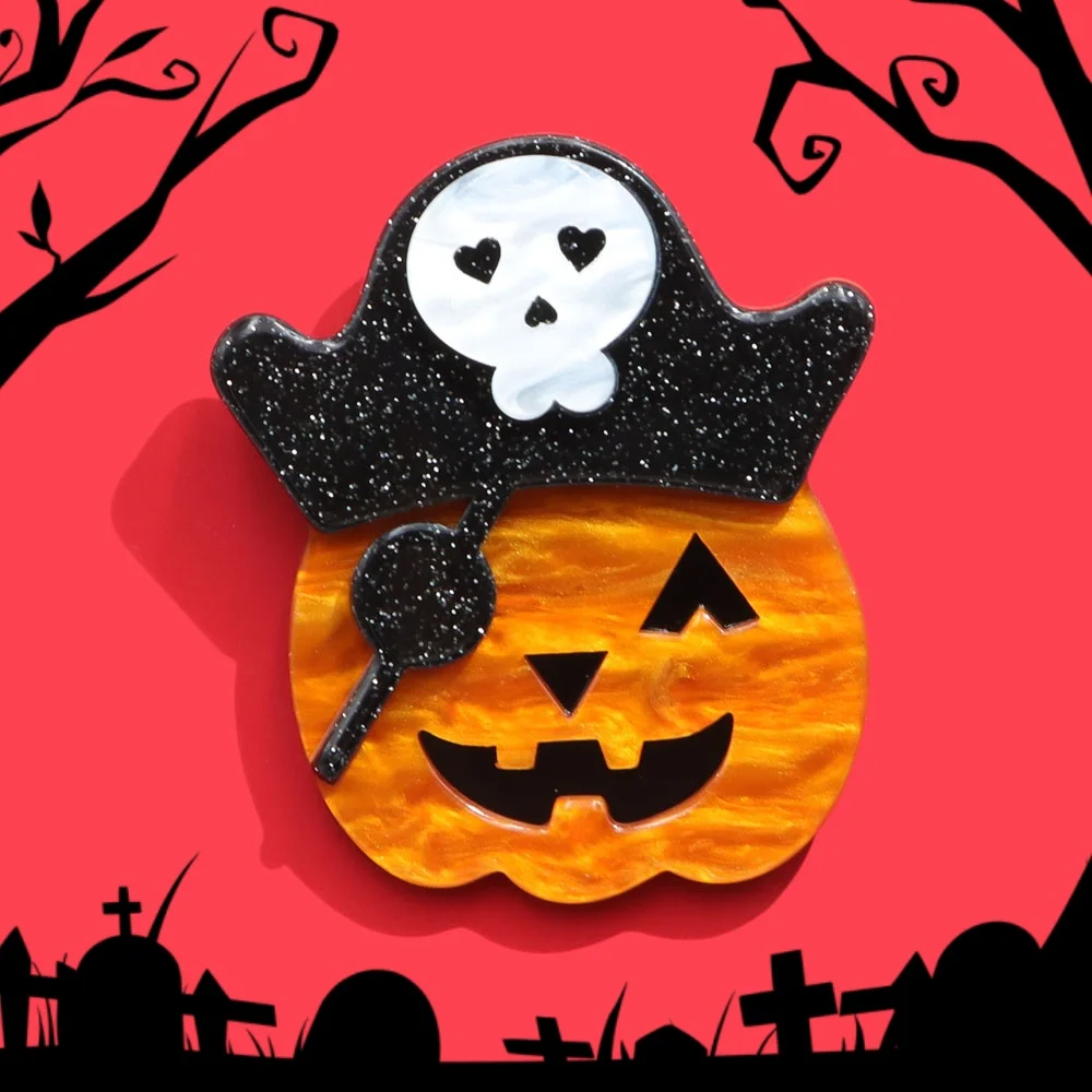 CINDY XIANG Acrylic Pumpkin Pirate Hat Halloween Brooch New Design 2024