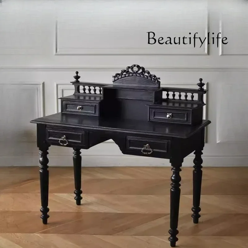 

Держатель для журналов, черный письменный стол в стиле французского ретро, старый туалетный столик в среднем античном стиле, американский стол из цельного дерева