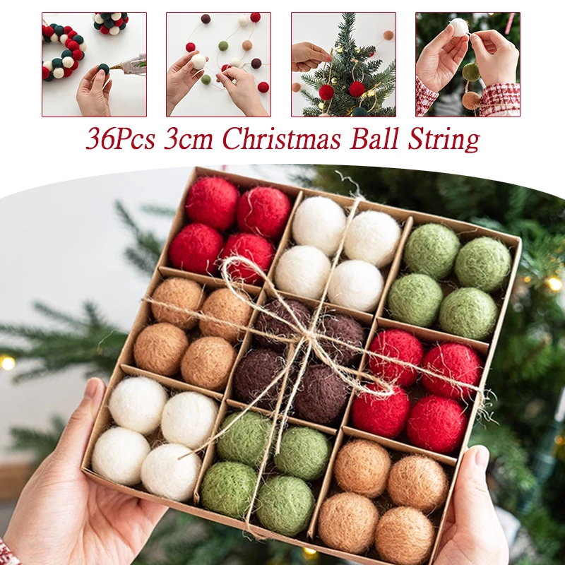 

36pcs 3cm Wool Felt Christmas Balls Christmas Tree Pendant Ball For 2026Xmas Home Party Decoration Gift Door Window DIY