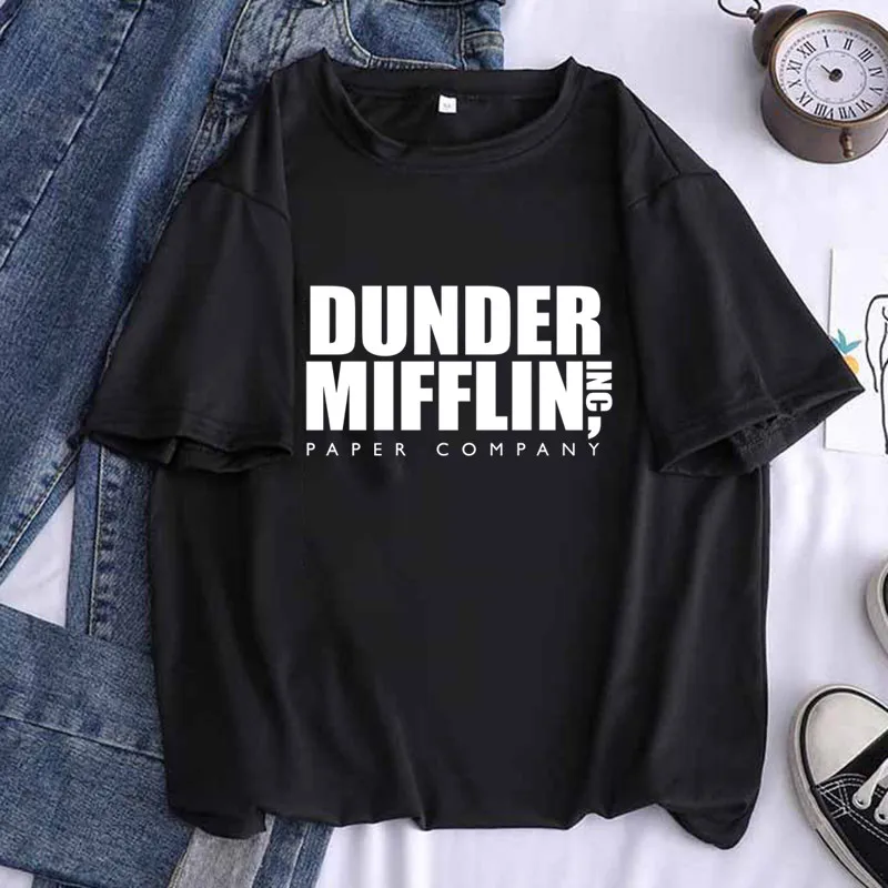 

DUNDER MIFFLIN PAPER INC офис ТВ-шоу женская футболка с принтом для девочек с коротким рукавом белые топы с рисунком Harajuku Kawaii TeeDrop Ship