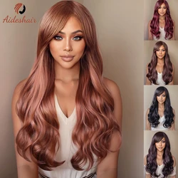 Coffee brown diagonal fringe wig Large wave curly wig for women heat resistant fiber synthetic wig for daily Cosplay