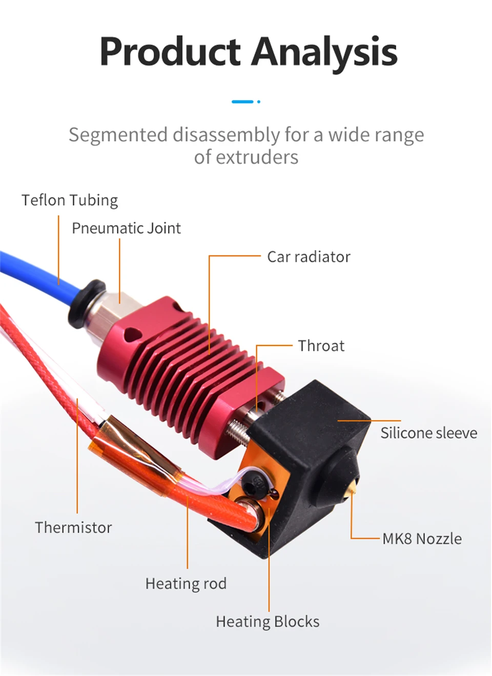 3D-Druckerteile Hotend montiert Extruder Metall Hotend Kit für Creality Ender 3 Ender 3 V2 Ender 3 Pro CR10s Hotend Extruder Kit – Detail 5