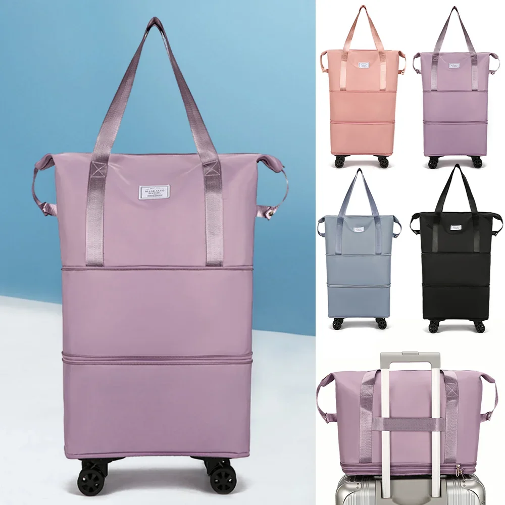 

Collapsible Trolley Bag with Wheels Luggage Rolling Bags Large Capacity Dry-Wet Separation Unisex Business Trip Bag