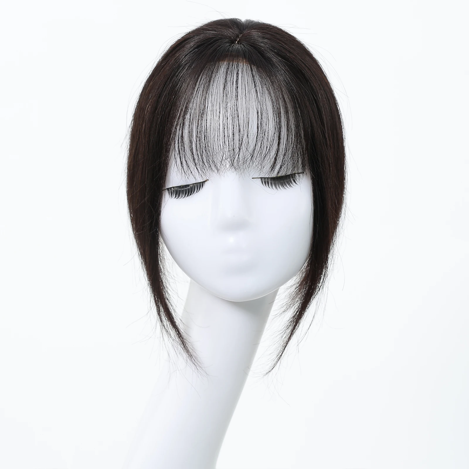 Rambut Asli Remy Hitam 10 Inci dengan Alas Sutra dan Poni, 3 Jepitan, untuk Wanita, Ekstensi Rambut Asli untuk Penggunaan Sehari-hari dan Pesta