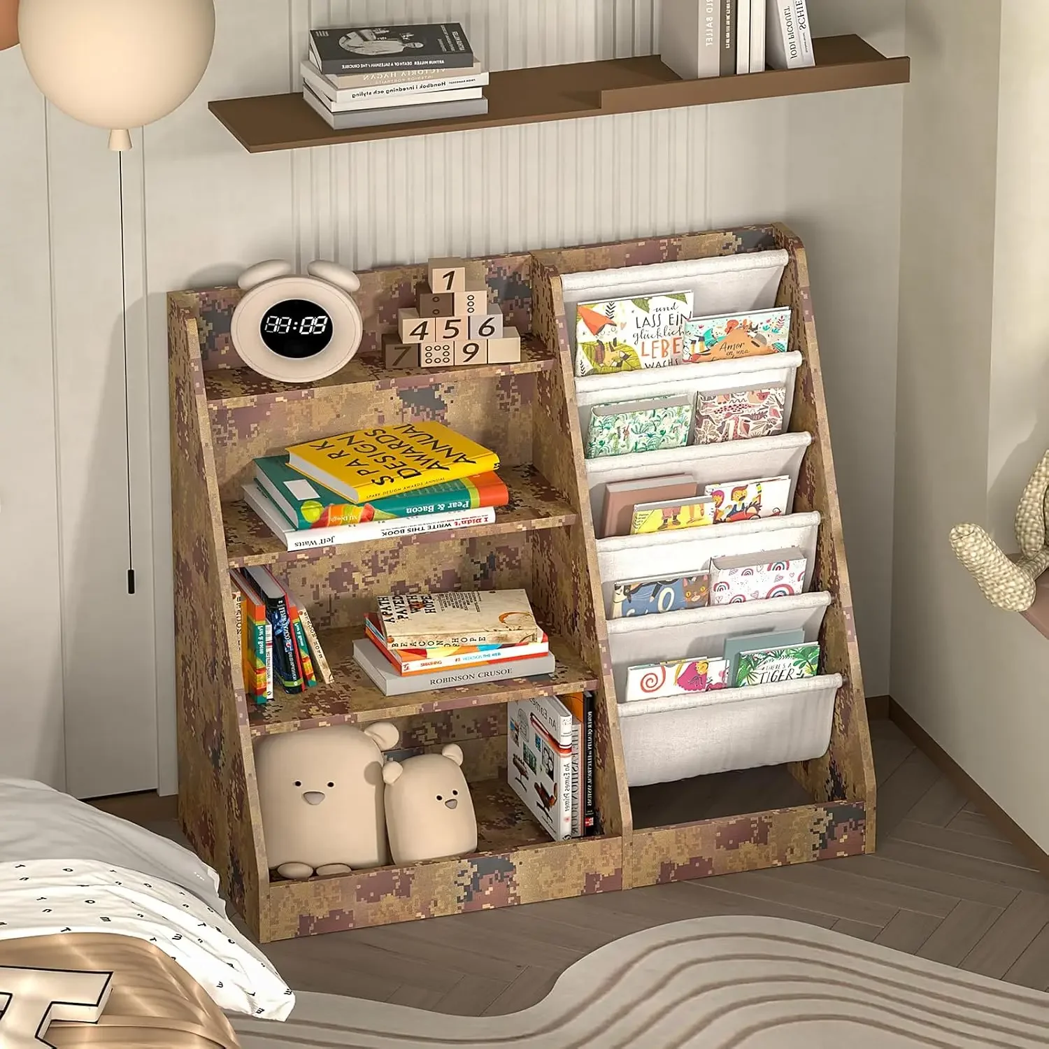 4-stufiges Kinder-Bücherregal aus Holz, fünflagiges Sling-Kinder-Bücherregal, Aufbewahrungsregal für Babys und Kleinkinder, Bücherregal und Spielzeug-Organizer-Schrank