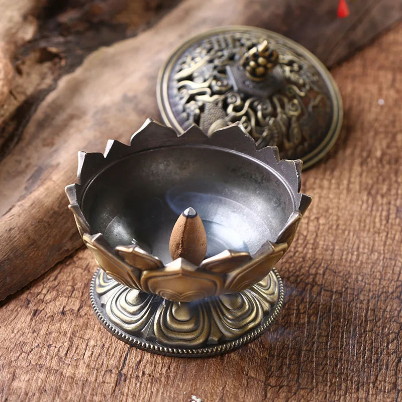 Mani Peak Lotus Eight Treasures Alloy Vajrayana Aromatherapy Burner Sandalwood Incense Bur