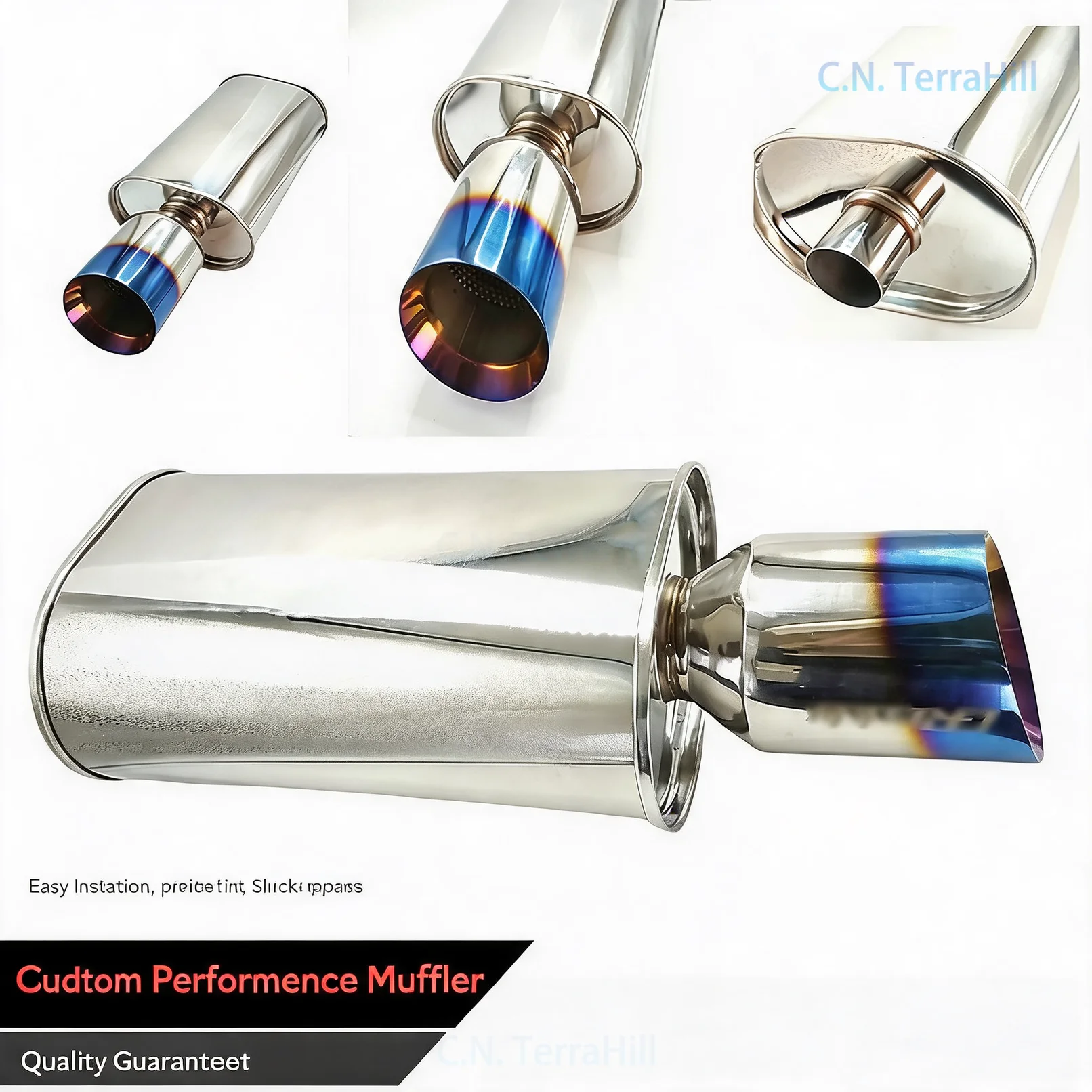 Stainless Steel Straight Pipe Exhaust Muffler with Tail Tip, Auto Performance Upgrade Universal Fit 2.5 Inch M-Type Drum