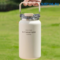 JUSTINLAU 1200/1500ml Thermos Cup Stainless Steel Vacuum Flask Cold&Hot Cup with Handle Straw Cup Thermal Travel Mug Coffee Cup