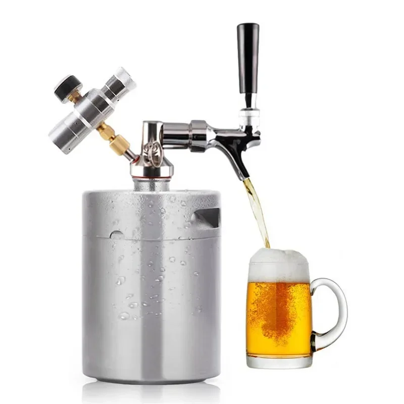 

Beer Keg System Stainless Steel Mini Growler Keg Adjustable Beer Tap Faucet Premium Charger Kit brewing