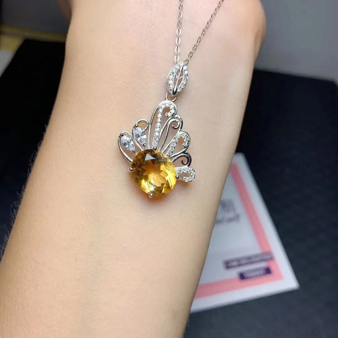 

Natural Citrine Pendant and Ring Set 9mm * 11mm Total 6ct Natural Citrine Necklace 925 Silver Jewelry Set for Party