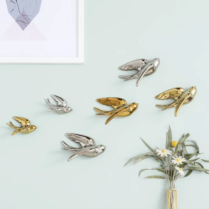 3D Bird Wall Hanging Nordic Ceramic Dessert Milk Tea Shop Wall Decoration Interior Background Wall Setting