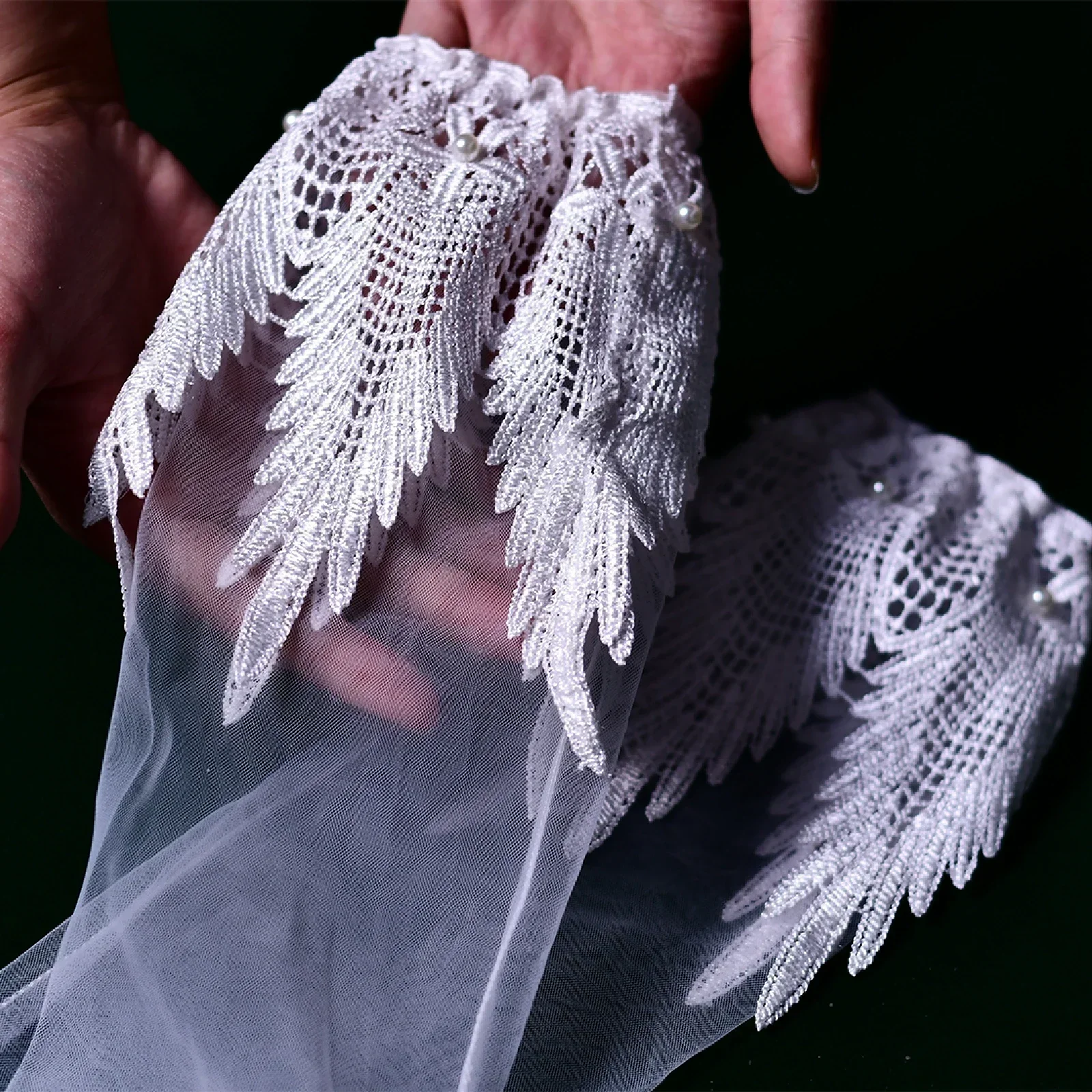 Gants de mariage blanc cassé avec bord en dentelle pour mariée, accessoires de fête d'enterrement de vie de jeune fille, longueur du coude