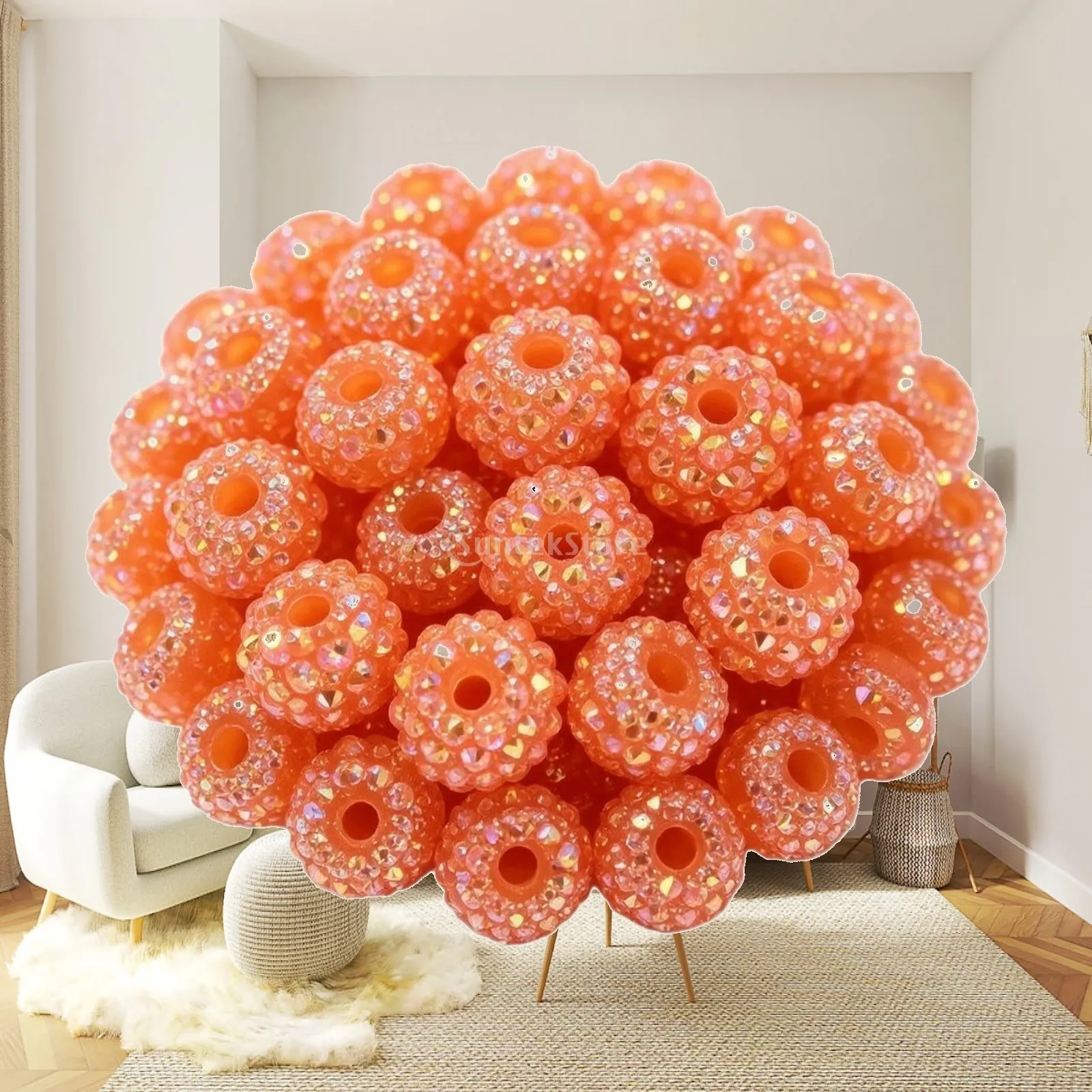 DIY Jewelry Making Acrylic Decorative Beads Orange Faceted Spherical Craft Charms for Bracelet Necklace Loose Beads