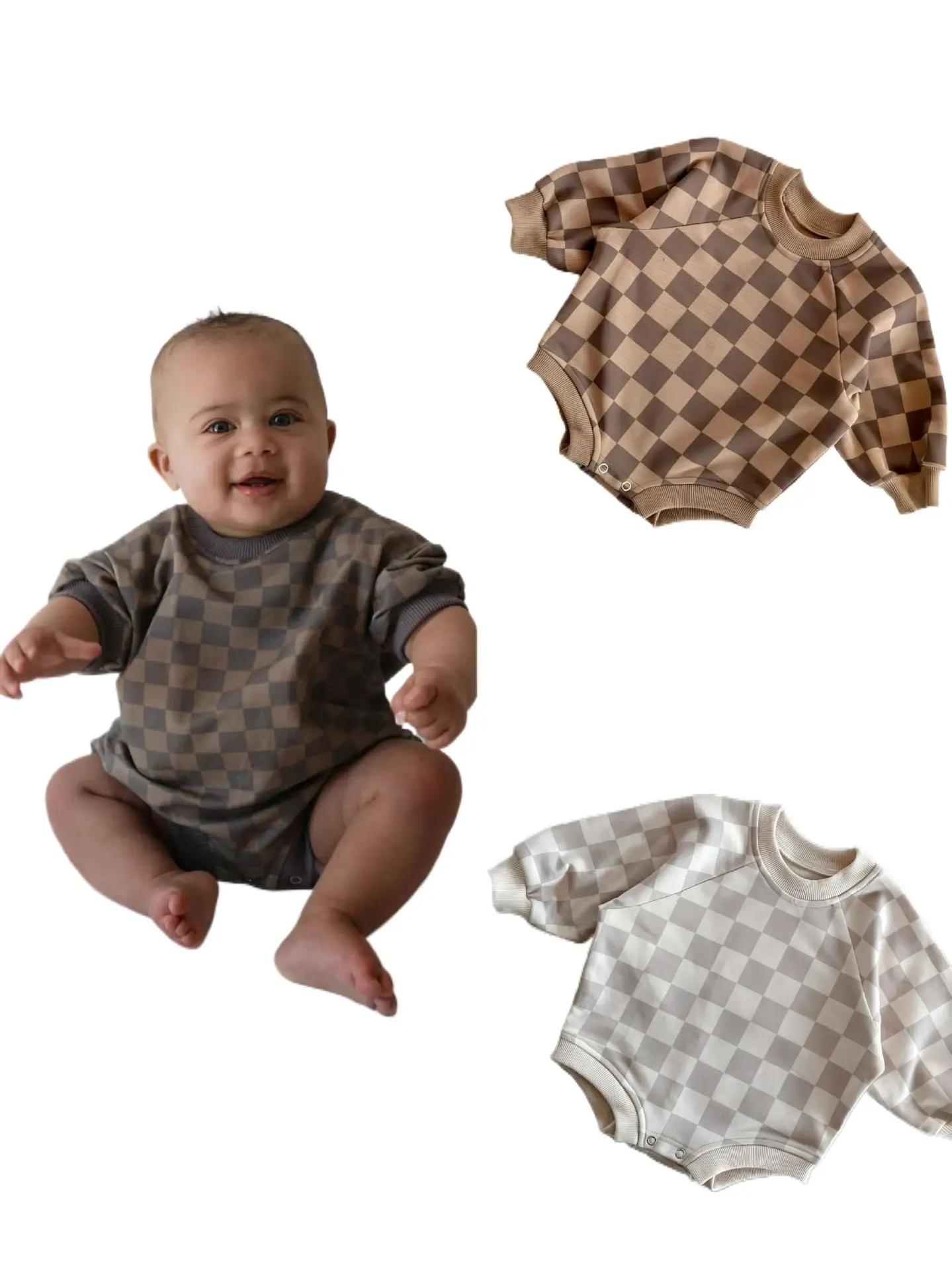 

Ins, одежда для малышей, модный клетчатый комбинезон с капюшоном для мальчиков и девочек, весенне-осенний винтажный боди для новорожденных, верхняя одежда