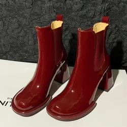 Fall New Chunky Single Boots Women's Fashion Round Head Sleeve Comfortable Non-slip Chelsea Ankle Boots