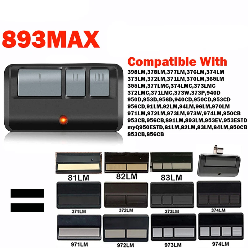 LiftMaster 893MAX 373LM 371LM 372LM 973LM 971LM 972LM 81LM 82LM 83LM 84LM 차고 문 원격 제어 310MHz 315MHz 390MHz 롤링 코드