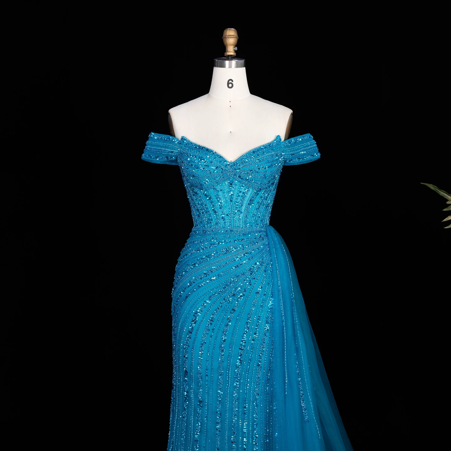 Sharon Said Luxuriöses Rosa Abendkleid, Schulterfrei, Herzausschnitt, Kristallperlen, Meerjungfrauen-Schnitt, Seitlicher Tüll, Formelle Partykleider SS005 Maßanfertigung – Detail 11