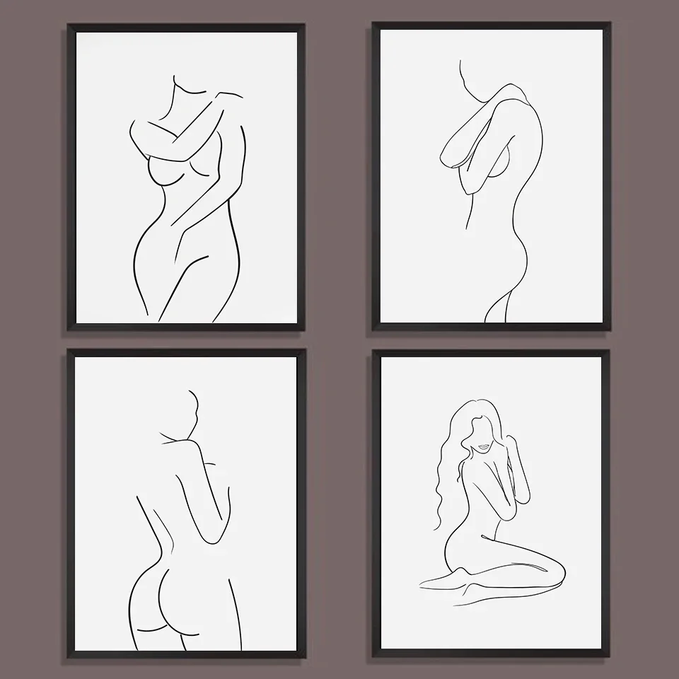 Scandinavian Minimalist Wall Art Black White Female Body Lines HD Canvas Painting Poster Print Home Bedroom Living Room Decor