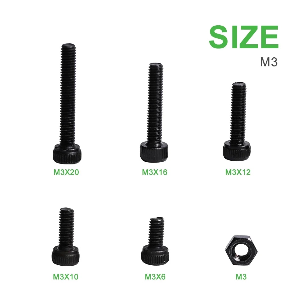 DA-ONE 300pcs M3 12.9 Grade Carbon Steel Black Allen Bolt Hex Socket Round Cap Head Screw And Hex Nut Set Kit Din912