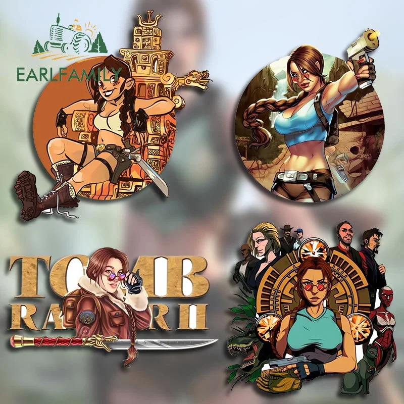 

EARLFAMILY 13 см для Лара Крофт, индивидуальная Автомобильная наклейка, протектор двери автомобиля, наклейка на лобовое стекло, бампер, виниловое креативное украшение JDM