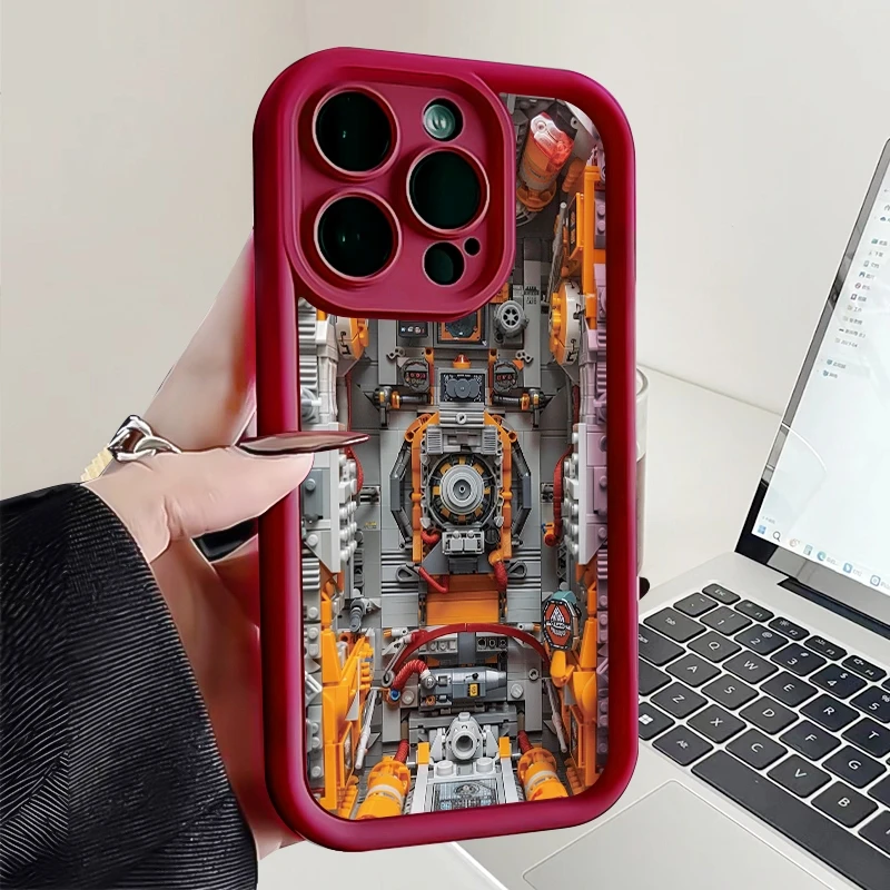 Mechanical built-in Phone Case For iPhone 15 16 Pro Max Cases iPhone 16 15 Pro 13 11 12 14 Pro 7 8 16 Plus Matte Silicone Cover