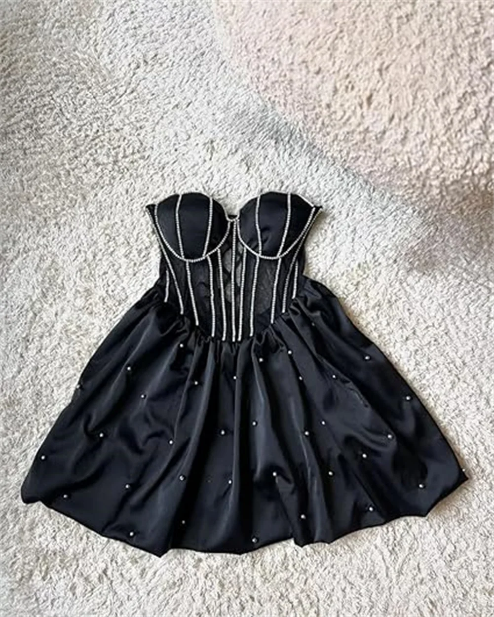 Vestidos cortos de satén personalizados para fiesta de bienvenida para adolescentes, minivestidos de cóctel sin tirantes con cuentas, vestidos de fiesta sin espalda de línea A