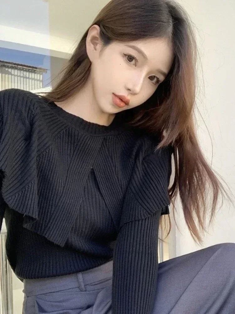 Pull slim vintage deux pièces, pull assressenti, haut court esthétique, mode coréenne douce, faux pull élégant