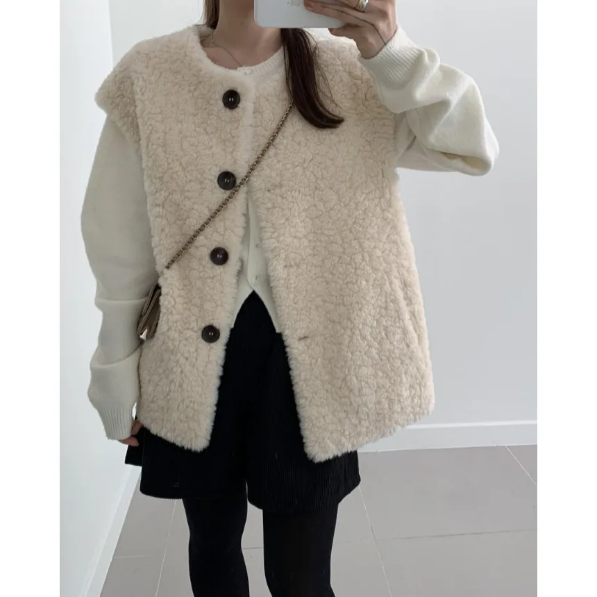 

Женский шикарный корейский меховой жилет на осень-зиму, винтажная универсальная теплая свободная многослойная верхняя одежда, удобный топ для поездок на работу