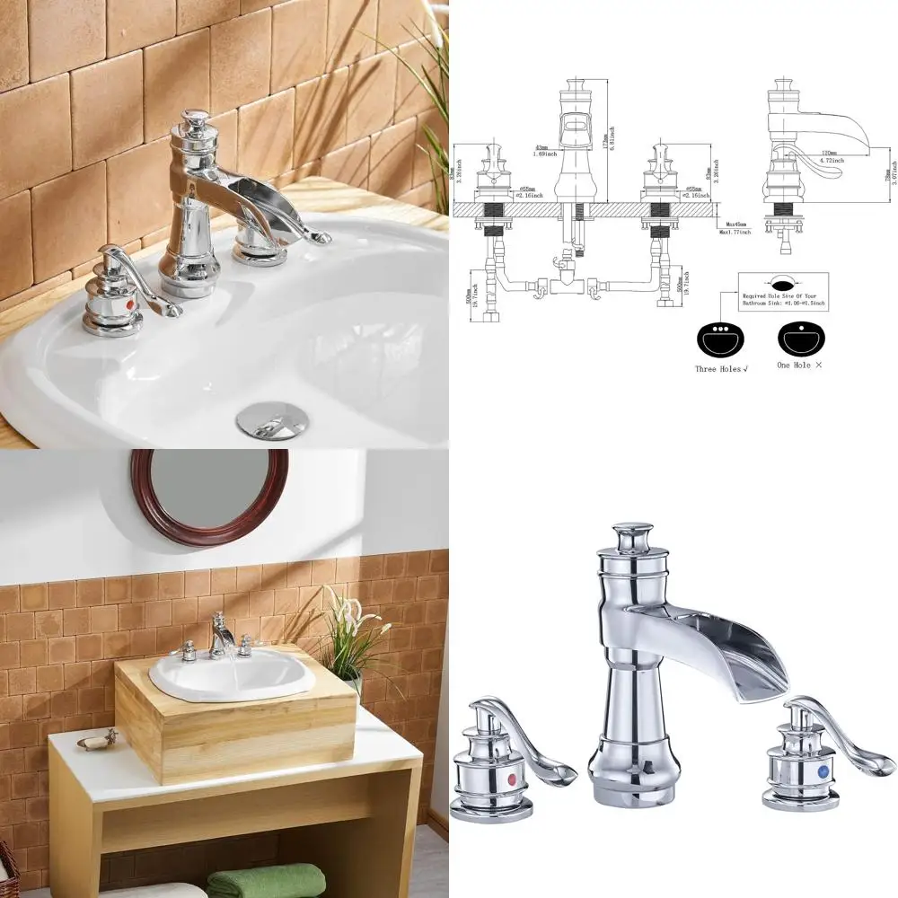 

Chrome 8 Inch Widespread Lavatory Deck Mount Faucet with Lead-Free Supply Lines and Hose for 3 Hole Two Handle Bathroom Sink