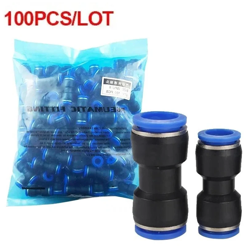 

100pcs Pneumatic Connectors PU series 4 6 8 10 12 14 16mm OD Hose Air Flow Speed Tube Plastic Quick air Coupling Brass Fitting