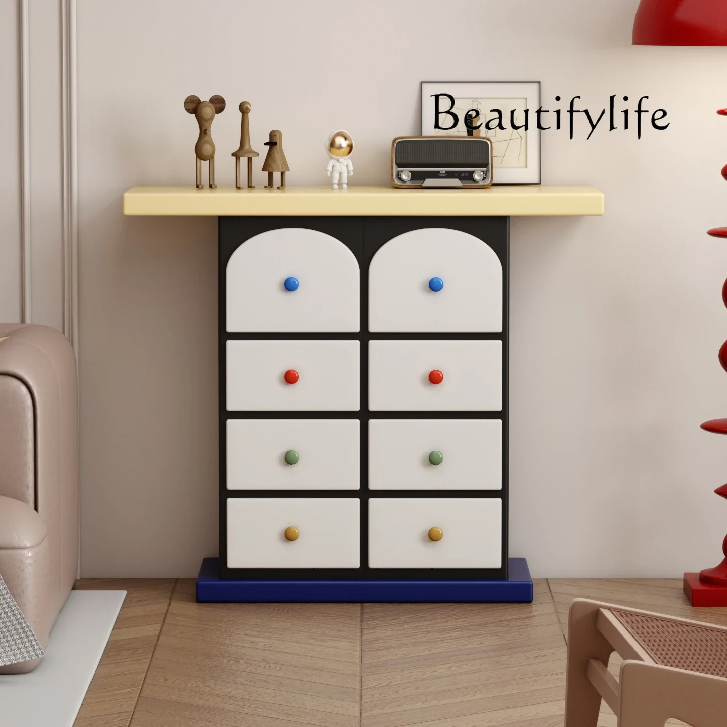 

Contrasting color eight-bucket cabinet, living room, entrance, desk and case entry, cartoon storage, homestay corridor storage